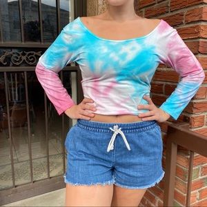 Decree red white& blue tie dye crop top